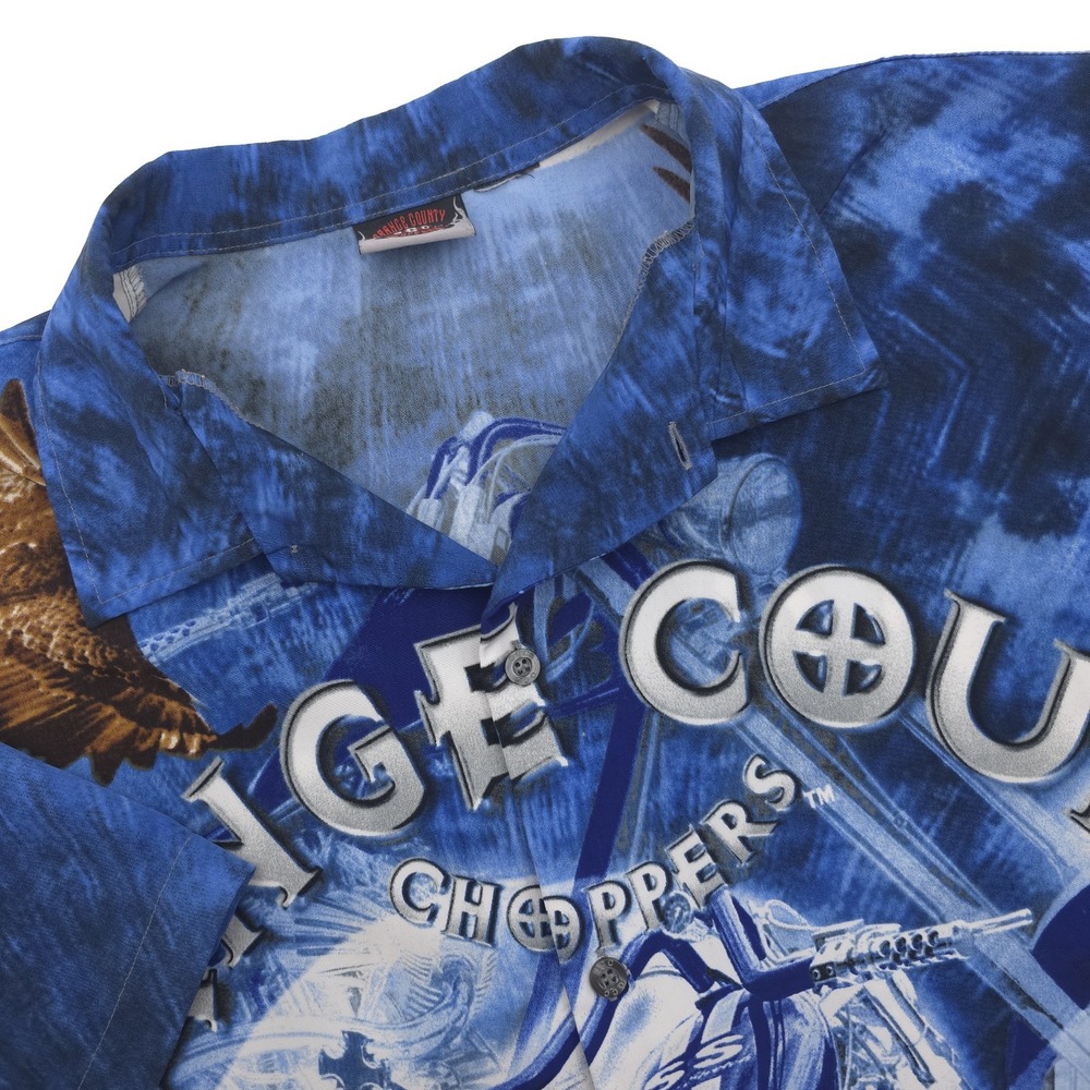 VTG Orange County Choppers Biker XL Button Up Shirt‎ All Over Graphic Print